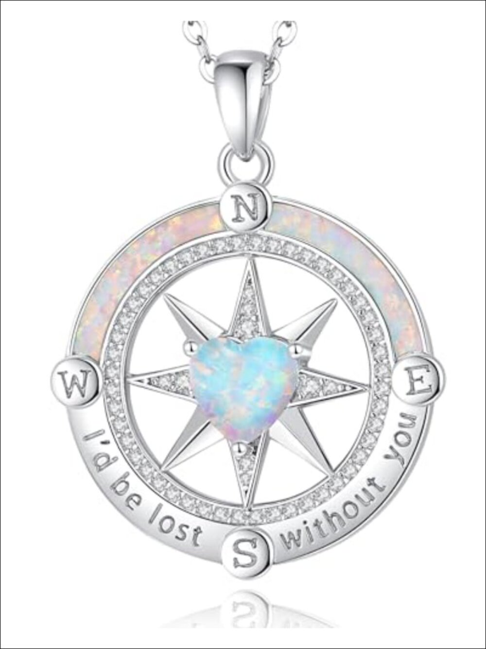 925 Sterling Silver Compass Necklace Pendant Birthstone Jewelry Gift Fine